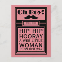 Oh Boy Black Mustache New Baby Girl Announcement