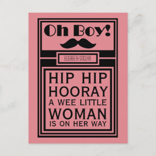 Oh Boy Black Mustache New Baby Girl Announcement Postcard