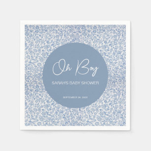 Oh Boy Blue and White Baby Shower Floral Pattern  Napkin