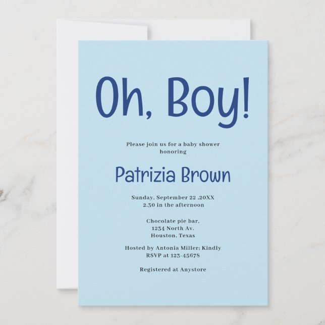 Oh Boy Blue Baby Shower  Invitation (Front)