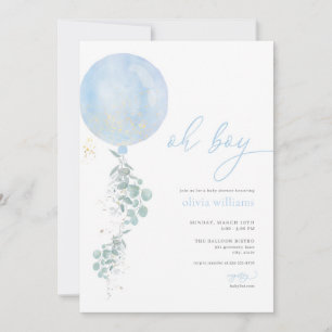 Oh Boy Blue Balloon Baby Shower Invitation