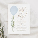Oh Boy Blue Balloon Eucalyptus Baby Shower Invitat Invitation<br><div class="desc">Invite friends and family to share in the joy of your little one's arrival with this baby shower invitation,  featuring watercolor balloon and eucalyptus with golden typography.</div>