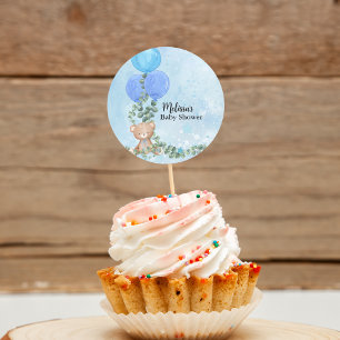 Oh Boy Blue Balloon Eucalyptus Cupcake Topper Classic Round Sticker