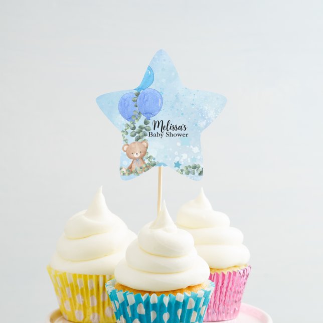 Oh Boy Blue Balloon Eucalyptus Cupcake Topper Star Sticker (Creator Uploaded)