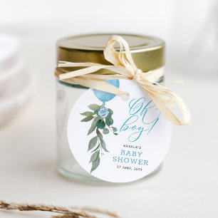 Oh Boy Blue Balloon Greenery Baby Shower Favour Tags