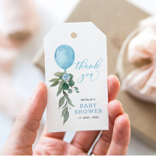 Oh Boy Blue Balloon Greenery Baby Shower Gift Tags