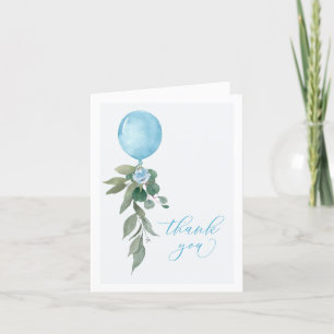 Oh Boy Blue Balloon Greenery Baby Shower Thank You Card