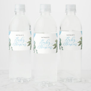 Oh Boy Blue Balloon Greenery Baby Shower Water Bottle Label