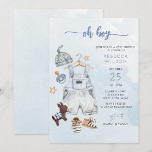 Oh Boy Blue Boho Boy Baby Shower Invitation