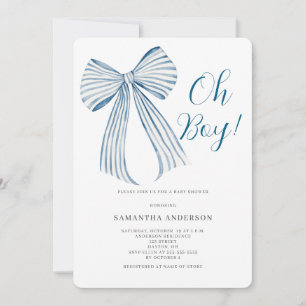  Oh Boy Blue Bow Baby Shower Invitation