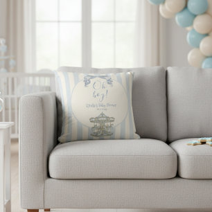 Oh Boy Blue Bow Carousel Horse Circus Baby Shower  Cushion