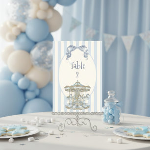 Oh Boy Blue Bow Carousel Watercolor Baby Shower Table Number