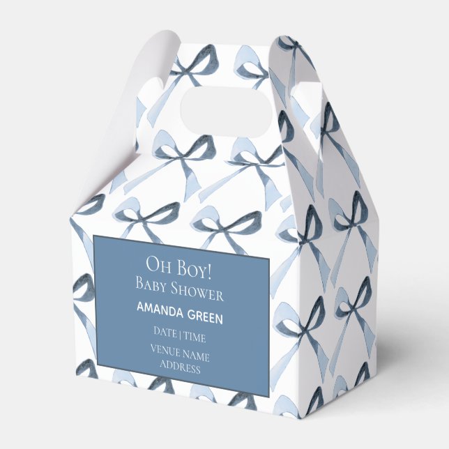 Oh Boy Blue Bows Coquette Baby Shower Favour Box (Front Side)