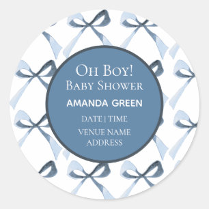 Oh Boy Blue Bows Coquette Baby Shower Sticker