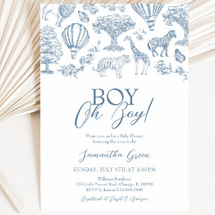 Oh Boy Blue Chinoiserie Safari Baby Shower Invitation