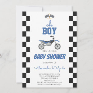 Oh Boy Blue Dirt Bike Baby Shower Invitation