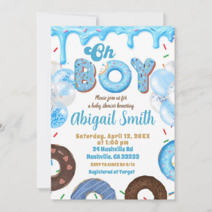 Oh Boy Blue Donut baby shower Invitation