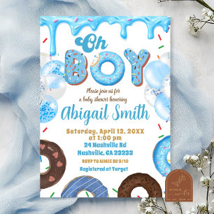 Oh Boy Blue Doughnut baby shower Invitation