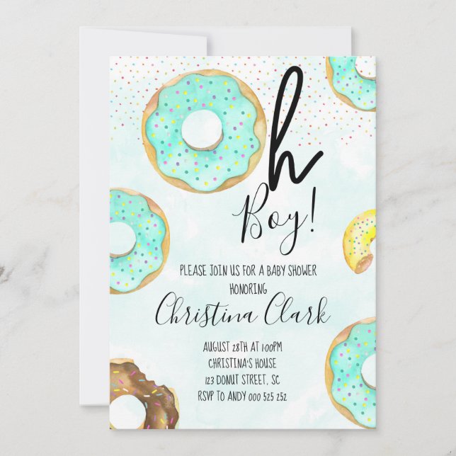 Oh Boy Blue Doughnut Theme Baby Shower Invitation (Front)