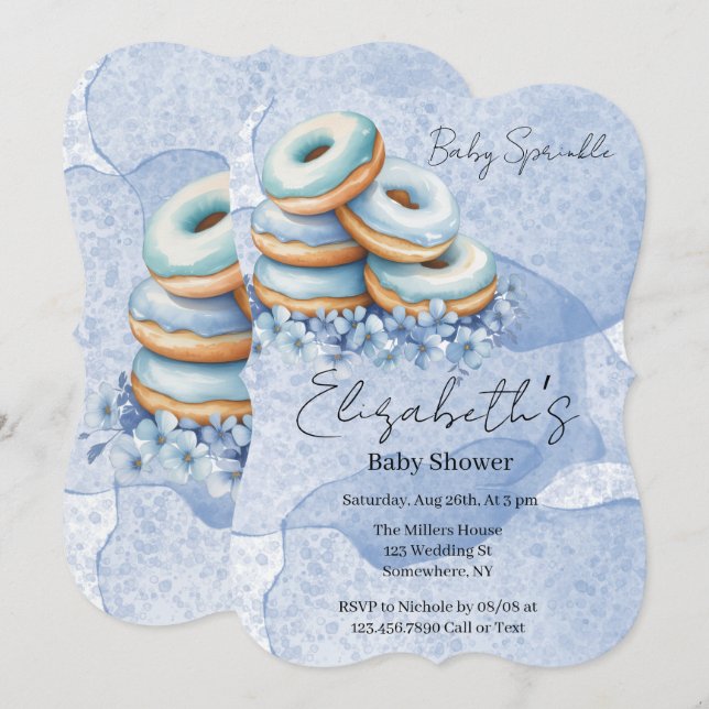 Oh Boy Blue Doughnuts Baby Shower  Invitation (Front/Back)