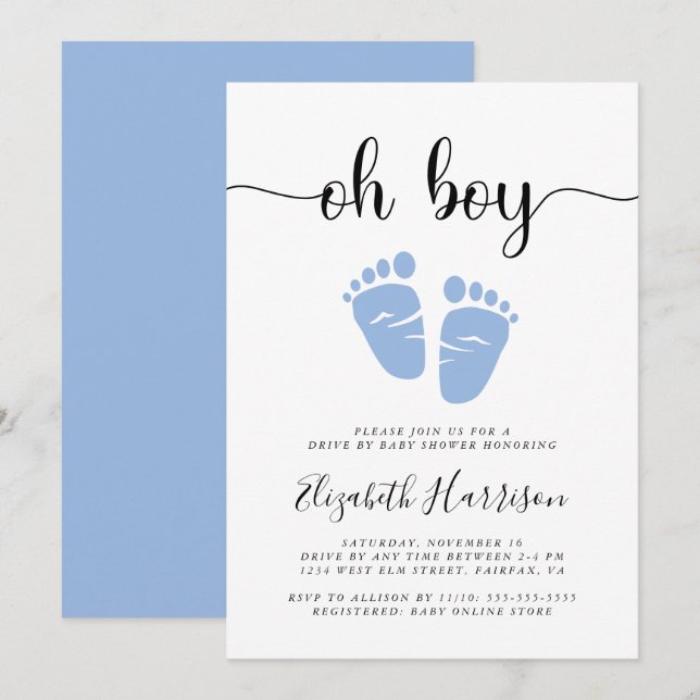 Oh Boy Blue Drive By Baby Shower Invitation (Front/Back)