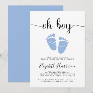 Oh Boy Blue Drive By Baby Shower Invitation