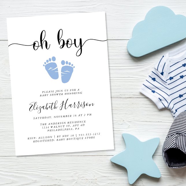 Oh Boy Blue Feet Baby Shower Invitation (Creator Uploaded)