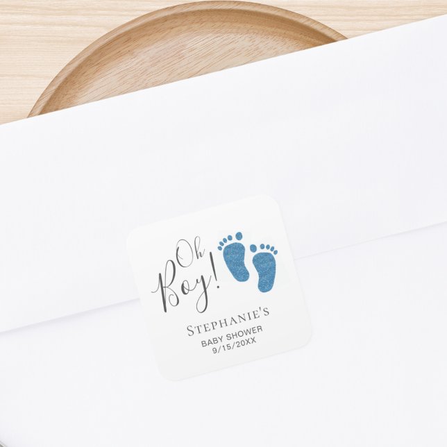 Oh Boy Blue Feet Baby Shower Square Sticker (Creator Uploaded)