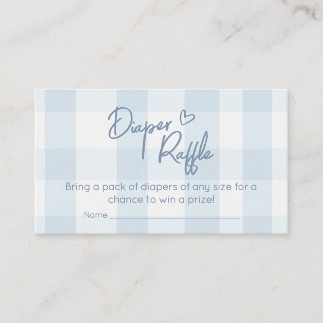 Oh Boy Blue Gingham Baby Shower Diaper Raffle Enclosure Card (Front)