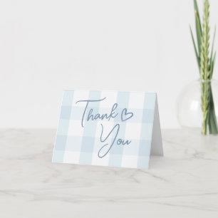 Oh Boy Blue Gingham Baby Shower Thank You Card