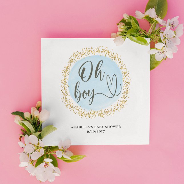 Oh Boy Blue Gold Confetti Baby Shower  Napkin (Creator Uploaded)