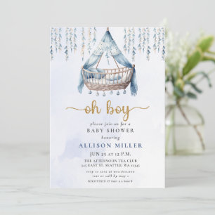 Oh Boy Blue Gold Crib Boho Boy Baby Shower Invitation