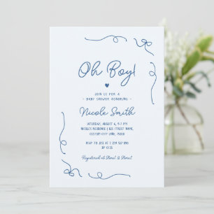Oh Boy Blue Hand Drawn French Boy Baby Shower Invitation