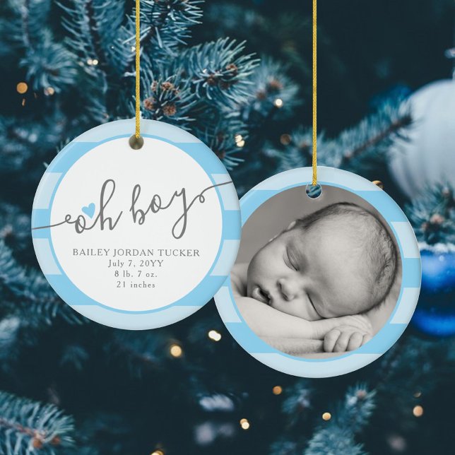 OH BOY Blue Heart Stripes Baby's 1st Christmas Ceramic Tree Decoration (Creator Uploaded)