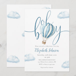 Oh Boy Blue Hot Air Balloon Baby Shower Invitation