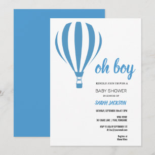 Oh Boy Blue Hot Air Balloon Baby Shower  Invitation