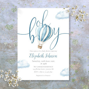 Oh Boy Blue Hot Air Balloon Baby Shower Invitation