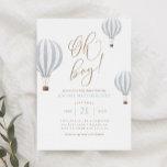 Oh Boy Blue Hot Air Balloon Baby Shower Invitation<br><div class="desc">Invite friends and family to share in the joy of your little one's arrival with this baby shower invitation,  featuring blue hot air balloons and elegant gold typography.</div>