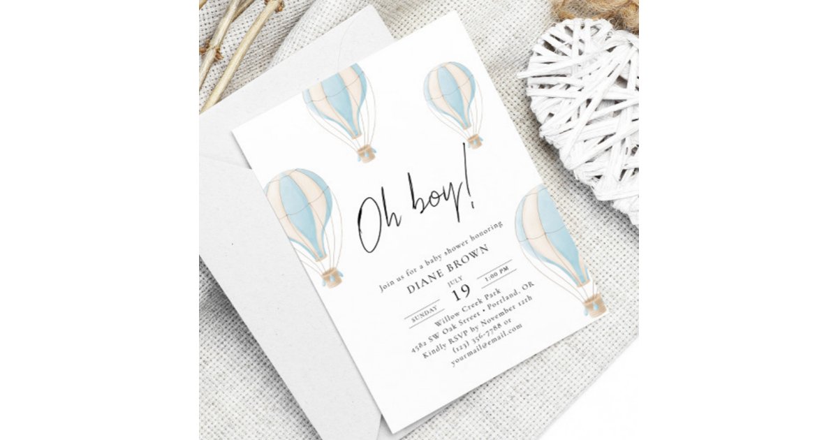 Oh boy Blue Hot Air Balloon Baby Shower Invitation | Zazzle