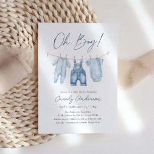Oh Boy Blue Jean Denim Baby Shower Invitation
