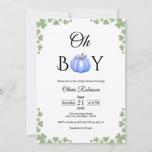 Oh Boy Blue Pumpkin Fall Baby Shower  Invitation