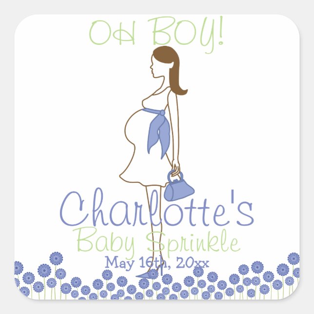 OH BOY! Blue Silhouette Baby Sprinkle Square Sticker (Front)