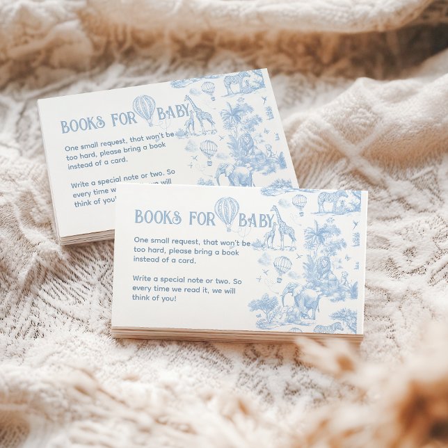 Oh Boy Blue Toile Safari Baby Shower Books Enclosure Card (Creator Uploaded)