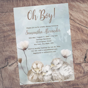 Oh Boy! blue watercolor  baby shower Invitation