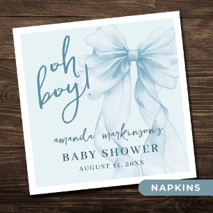 Oh Boy Blue Watercolor Bow Baby Shower Napkin