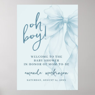 Oh Boy Blue Watercolor Bow Baby Shower Welcome Poster