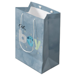 Oh Boy Blue Watercolor Diaper Baby Shower Medium Gift Bag