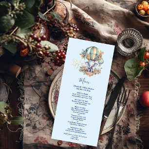 Oh boy blue watercolor elephant baby shower menu