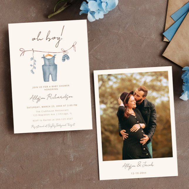 Oh Boy Boho baby clothes blue baby shower Invitation (Creator Uploaded)