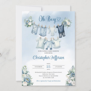 Oh Boy Boho Baby Clothes Clothesline Baby Shower Invitation